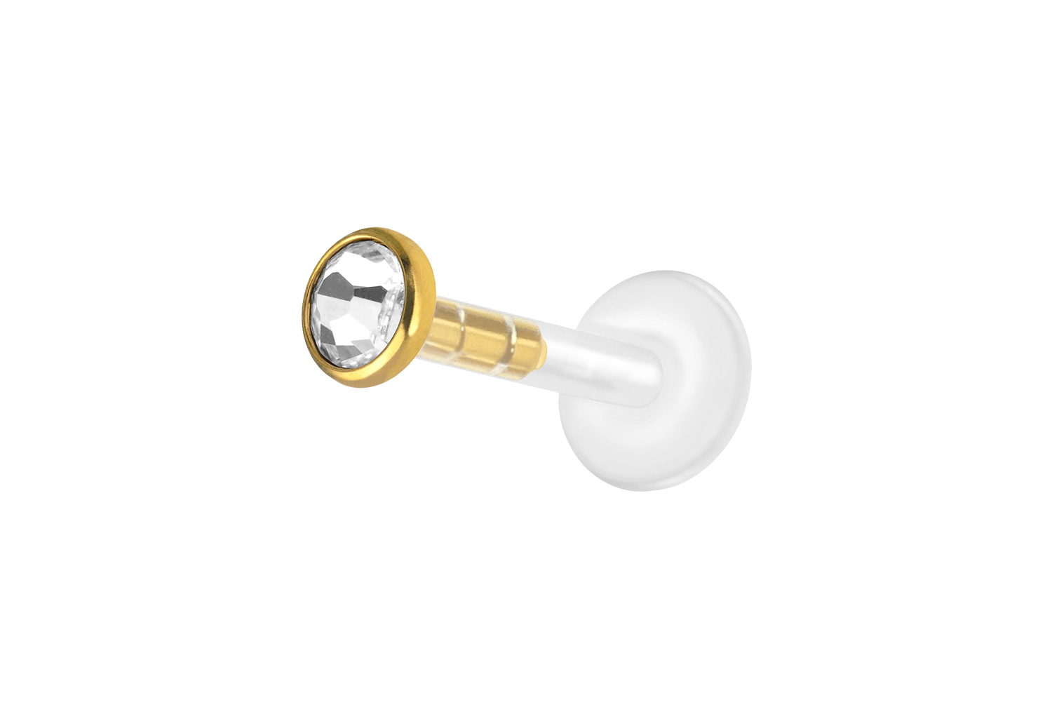 PMFK Labret Piercing mit Plug-in System + Chirurgenstahl-Aufsatz FLACHER KRISTALL